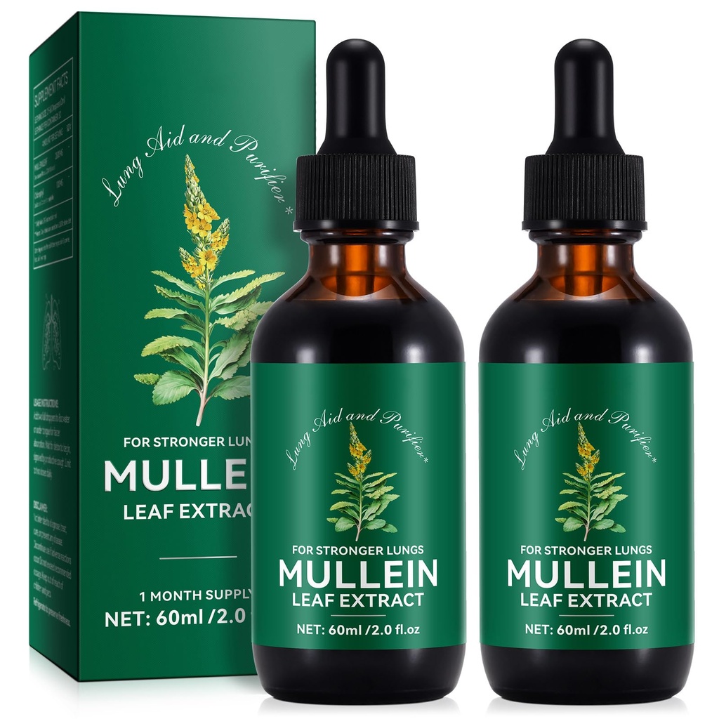Mullein kvapky pre Pľúca 4 Fl Oz - Mullein Leaf Extract pre Pľúca s chlorofylom - Prírodné bylinné doplnky pre Pľúcne čistenie, Podpora dýchania, Boosts Imunita, Tráviace wellness