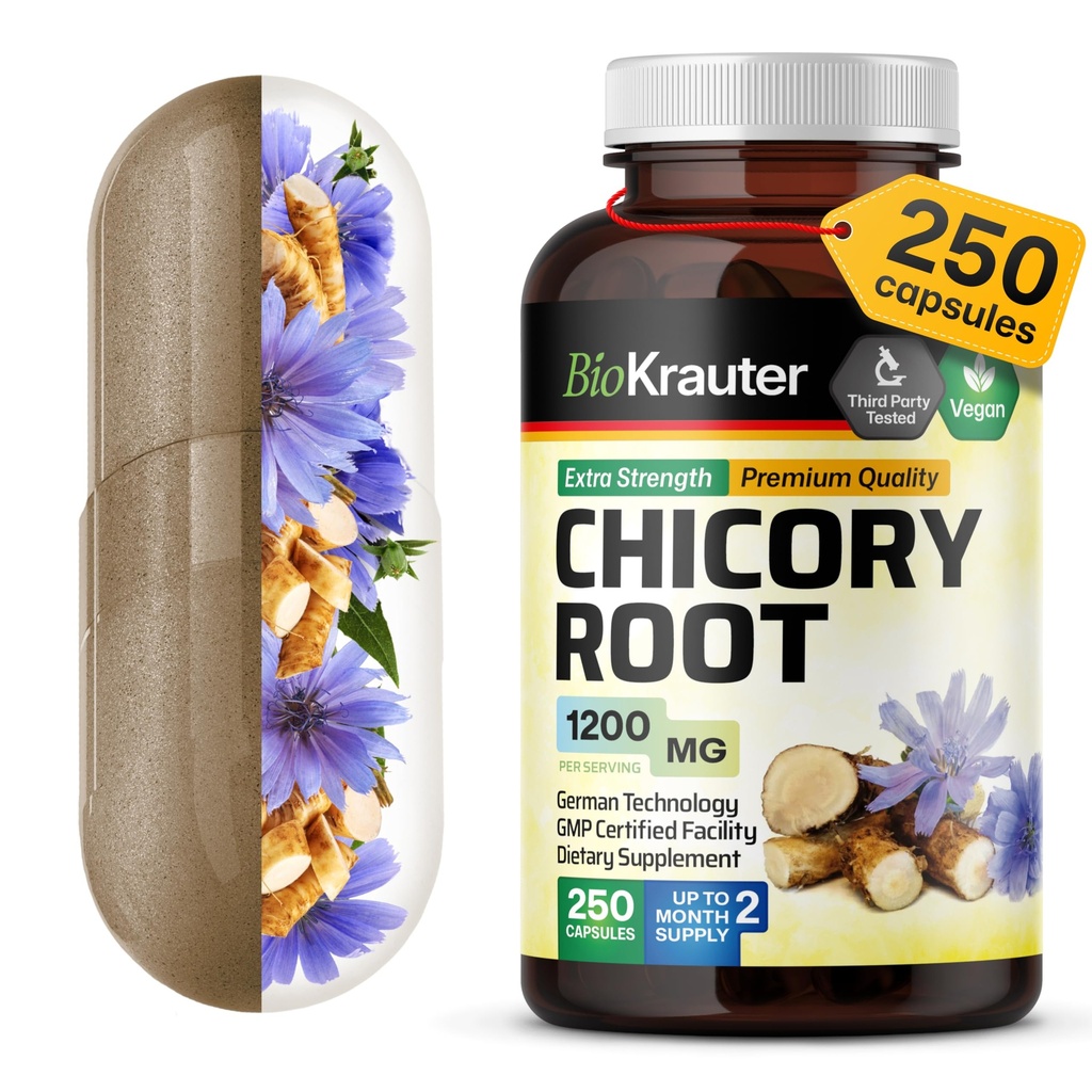 BIO KRAUTER Chabita Fiber Supplement - 1200 mg Sila - 250 gróf - Chabita Root Powder - Inulin Kapsule od Digestive Support - Vegan