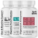Youth & Tonic Trávenie Žalúdočná podpora a detoxikácia pre pravidelnosť, plyn & Bloating & Gut zdravie. Všetky typy Digestívne enzýmy Probiotiká a prebiotiká Charcoal Peppermint & Organic Coconut Oil 180 Pills