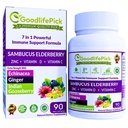 7 z 1 bazy čiernej so ZINC, vitamínom C, vitamínom D, echinaceou, zázvorom a indickými egrešmi (Amla). Premium Elderberry Kapsule 90 ct, All Natural, Non- GMO, Vegan, No Ryce Powder, No-Gluten
