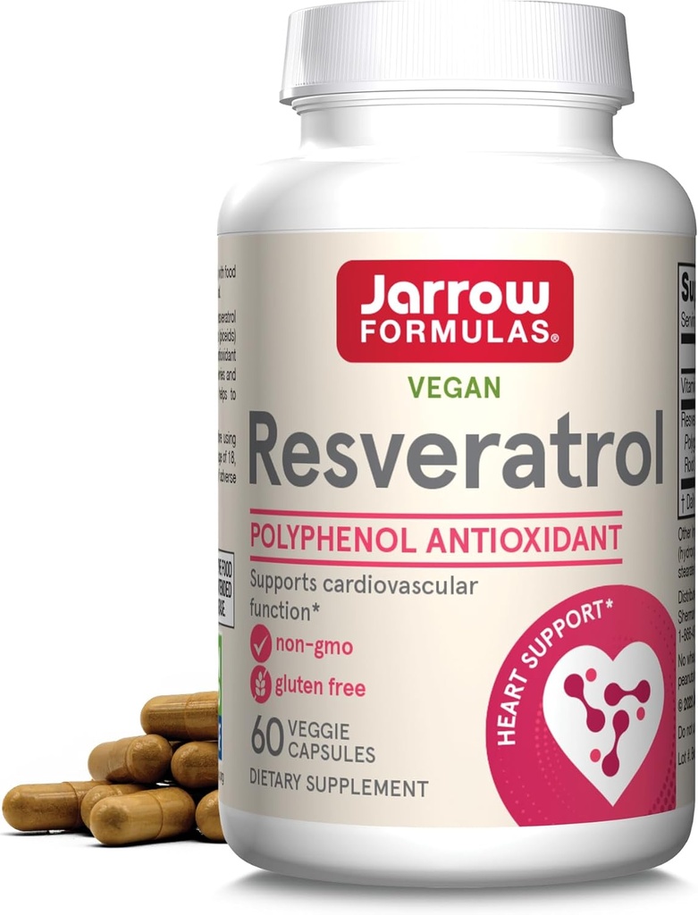 Jarrow Formules® Resveratrol 100 mg, Dietary Supplement, Antioxidant Podpora kardiovaskulárnych funkcií, 60 Veggie Kapsule, 60 Day Supply