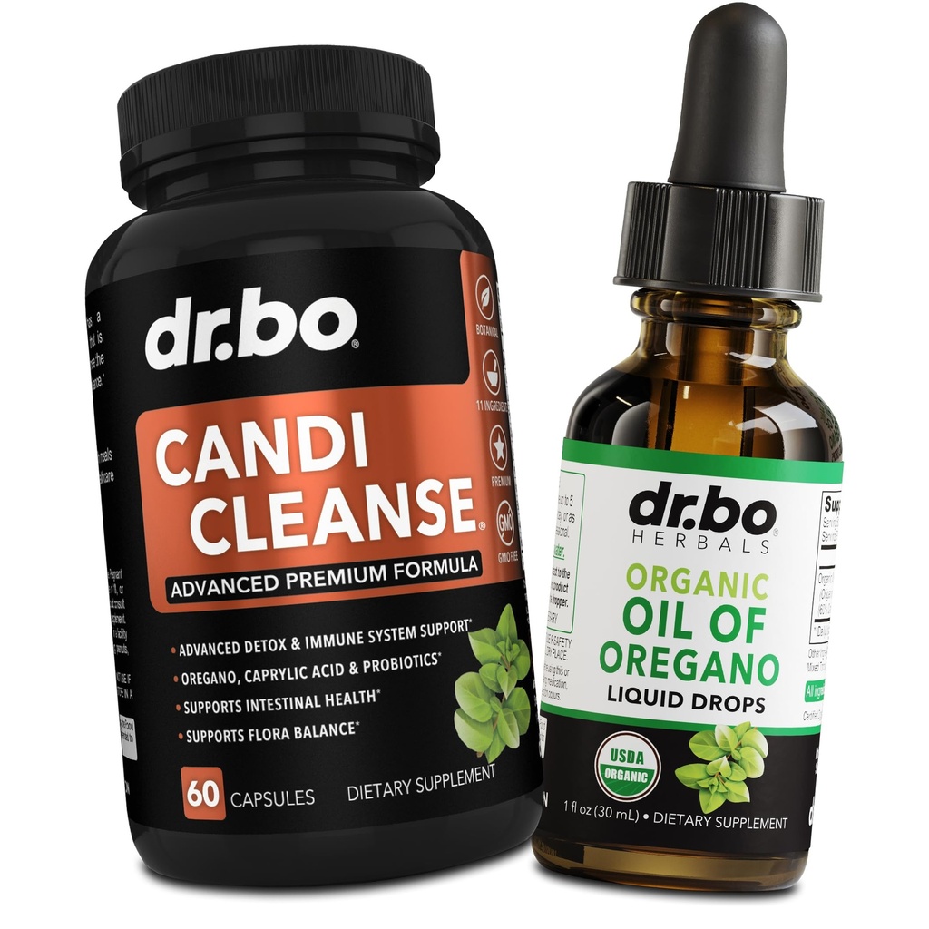 Candi Cleanse & Oregano Oil Drops - Extra sila Probiotický komplex Čistič a organické kvapaliny - prírodné orálne bylinné kaprylové kyseliny Kapsule a olej Oregano Drops Tinktúra extrakt