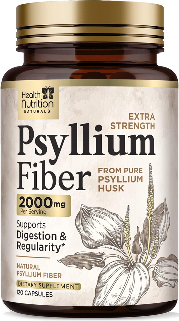 Psyllium Husk Kapsule 1500 mg - Prírodné Fiber Supplement Pills, Daily Digestion, Colon Health, & Regularity Support, Plant Based Psyllium Husks Powder Caps, Vegan, Non-GMO - 120 Veggie Capsules