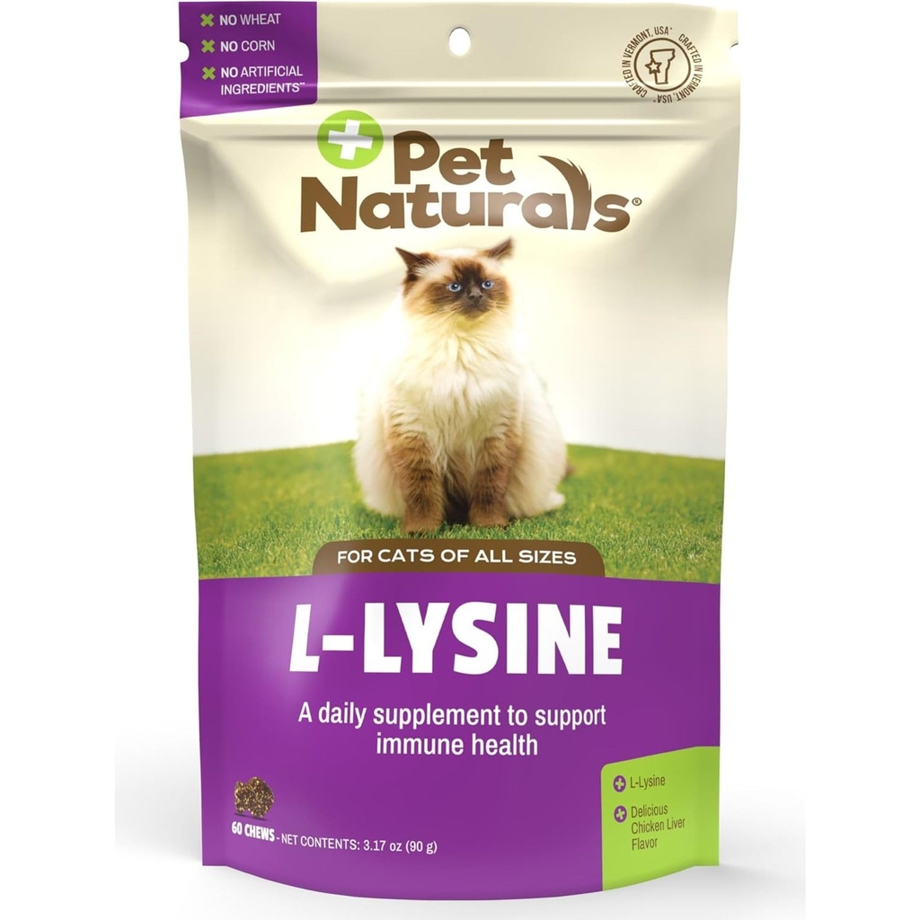 Pet Naturals Lysine pre mačky, kuracie príchuť, 60 Žuvačky - Immune and Respiratory Support for Mačky - Žiadna pšenica alebo kukurica - Vet Odporúčané
