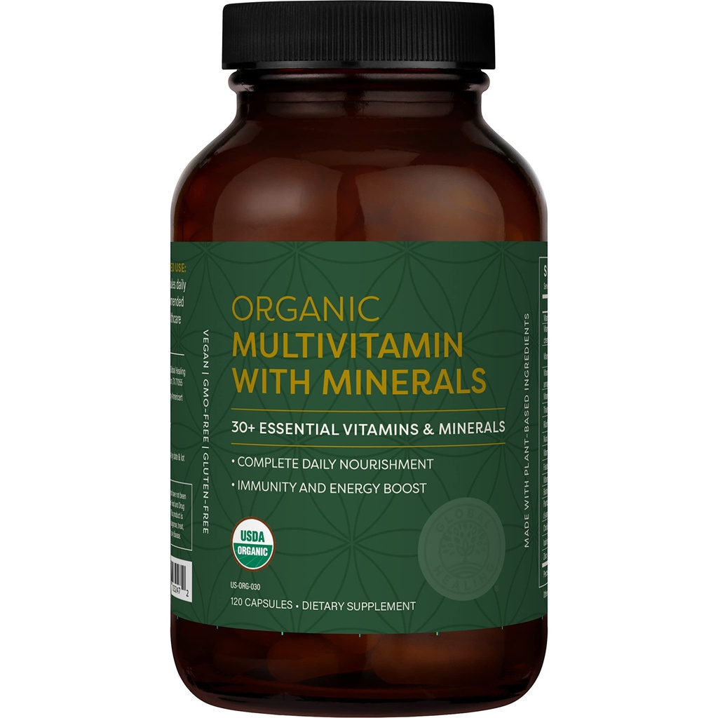 Global Healing Center - USDA Organic Multivitamín pre ženy a mužov - Vitamíny zahŕňajú A, C, D, a viac pre vaše celkové potreby zdravia a wellness - Kompletné denné multivitamínová výživa (120 kapsúl)
