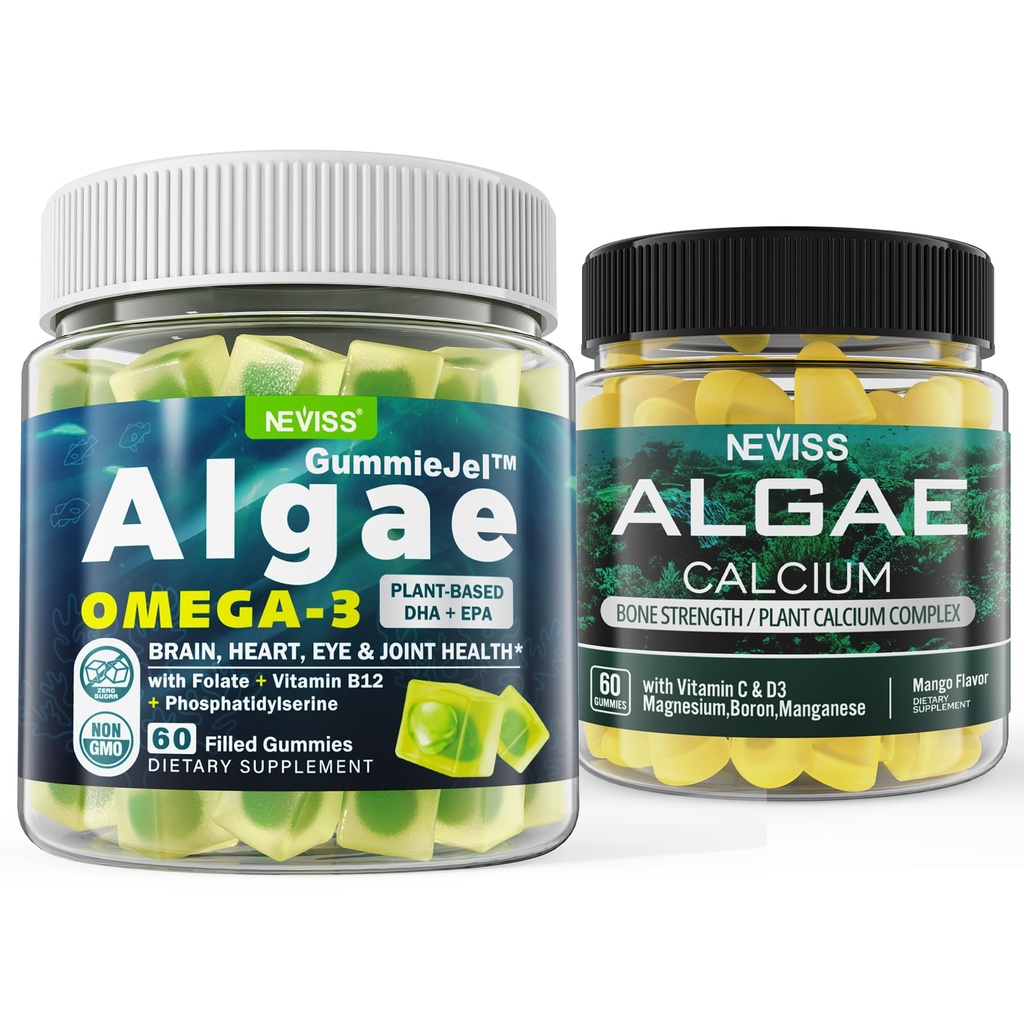 Riasy Omega 3 Gummies + Marine Algae Calcium Gummies Bundle