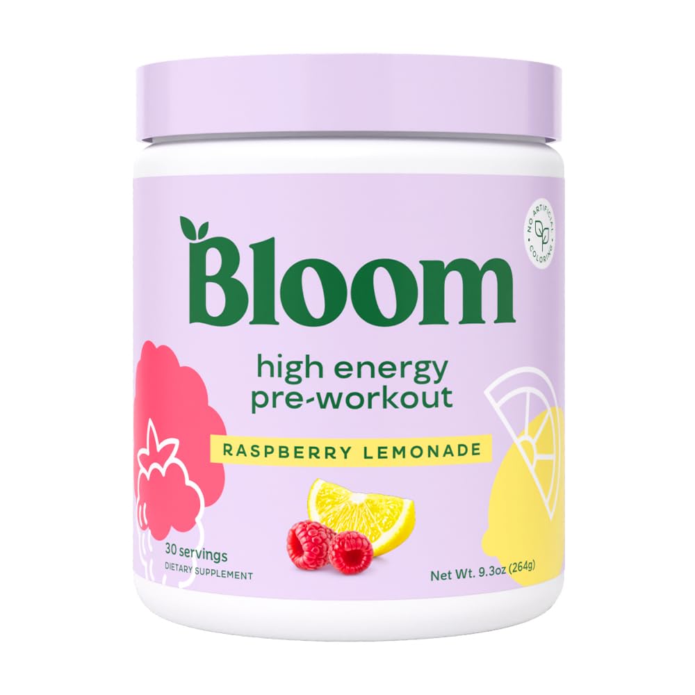 Bloom Nutrition High Energy Pre Cvičenie s Beta Alanyne, Ginseng a L Tyrosine pre Amino Energy, Natural Caffeine Powder from Green Tea Extract, Keto, Sugar Free Drink Mix, Malinová citróna