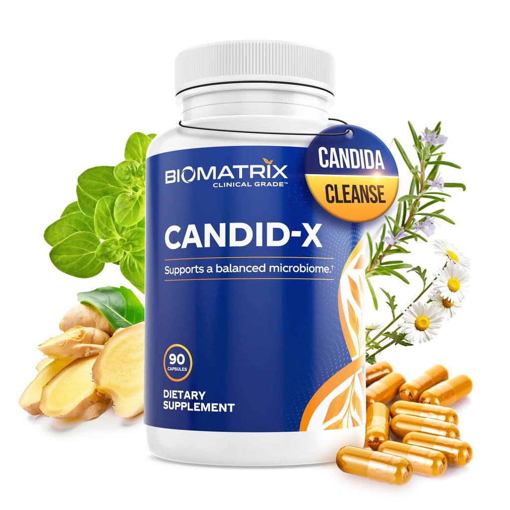 BioMatrix Candid-X Gut Cleanse with Berberine, Oregano, Sodium Caprylát, Kamilka, Ginger, PAU D'arco, Digestive Supplement for Men and Women 90 Kapsule
