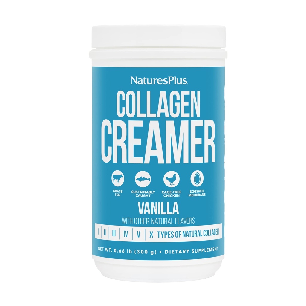 NaturesPlus Collagen Creamer, Vanilla - 0,66 lb prášok - vlasy, koža, nechty a spoločné zdravie, Imunitný systém Podpora - Non-GMO, Gluten Free - 12 Servivné služby