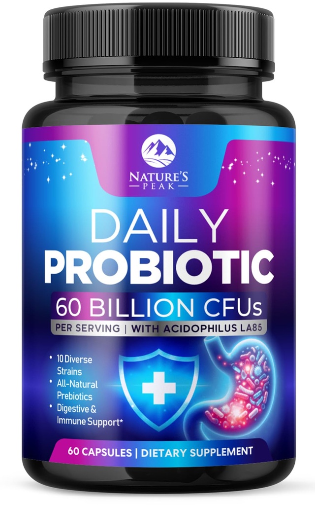 Probiotiká 60 miliárd CFU - 10 kmeňov + tráviace enzýmy a prebiotiká - najlepšie probiotiká pre ženy a mužov, podpora imunitného systému, zdravie vnútorností, príležitostná zápcha, hnačka, plyn a vdýchnutie - 60 kapsúl