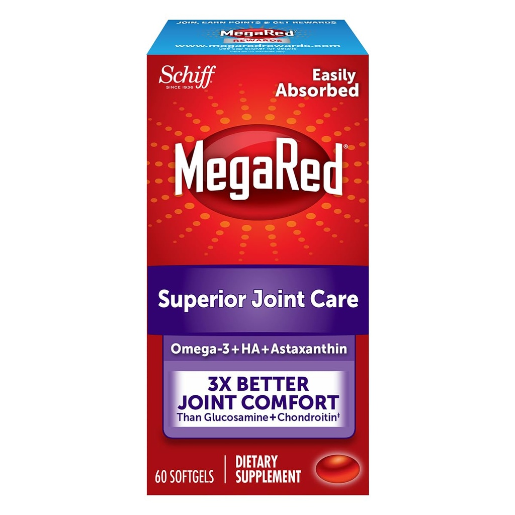 Omega-3 Krill Oil a Joint Supplement - Megared Joint Care 60 softgels - EPA/DHA mastné kyseliny, Antioxidanty, Kyselina hyalurónová, Žiadna rybacia pachuť ako s rybím olejom
