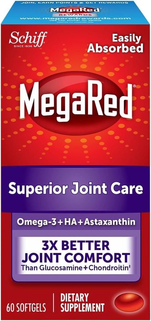 Omega-3 Krill Oil a Joint Supplement - Megared Joint Care 60 softgels - EPA/DHA mastné kyseliny, Antioxidanty, Kyselina hyalurónová, Žiadna rybacia pachuť ako s rybím olejom