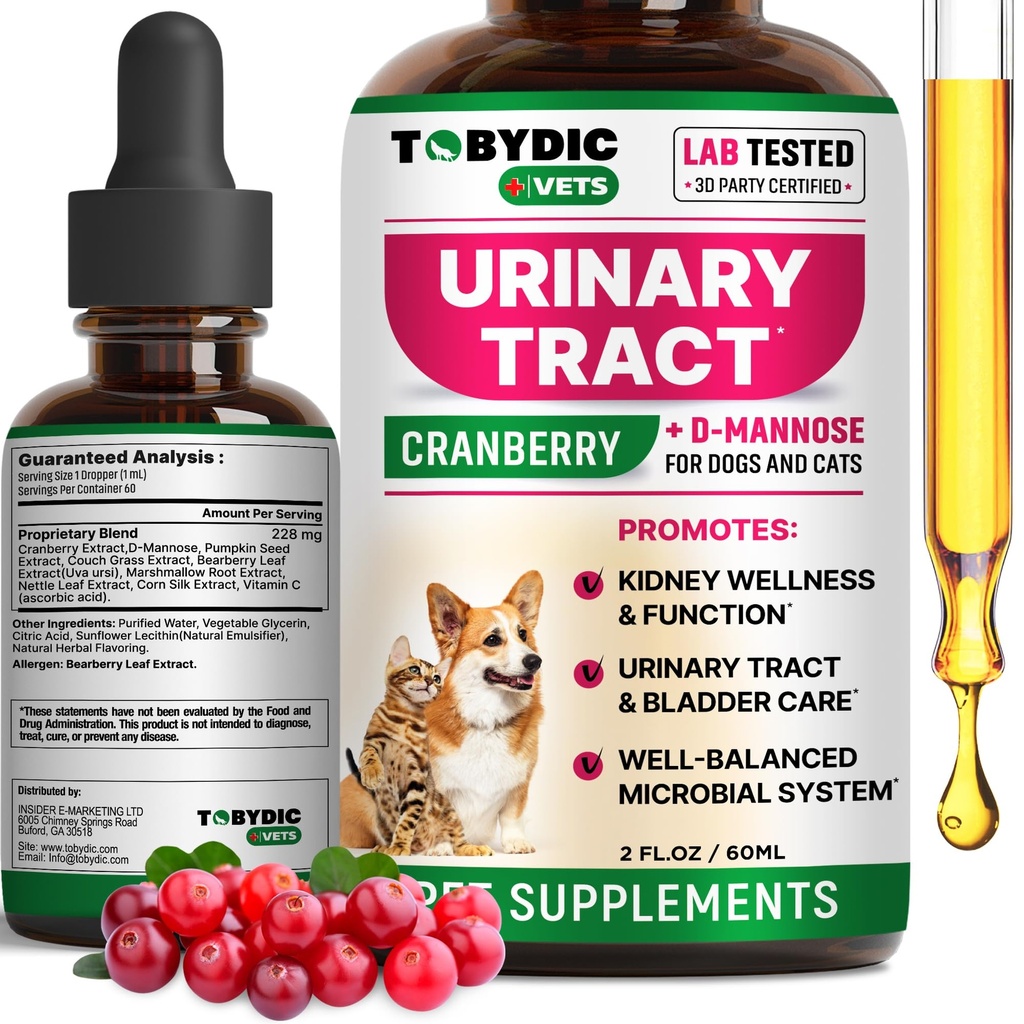 Cat & Pes Natural UTI Medicine & Urinary Tract Infiction Liečba s brusnicou - Obličky + Bladder Suplement - Najlepšia prevencia pre inkontinenciu moču a močového mechúra kamene - Pet Renal Health