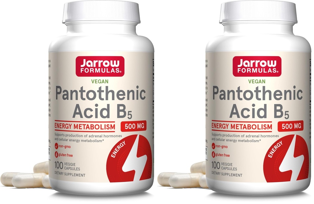 Jarrowove vzorce Kyselina pantoténová B5 500 mg - 100 Veggie Caps - Essential B Vitamín - Energetická výroba a metabolická podpora - 100 Servisov (Pack of 2)