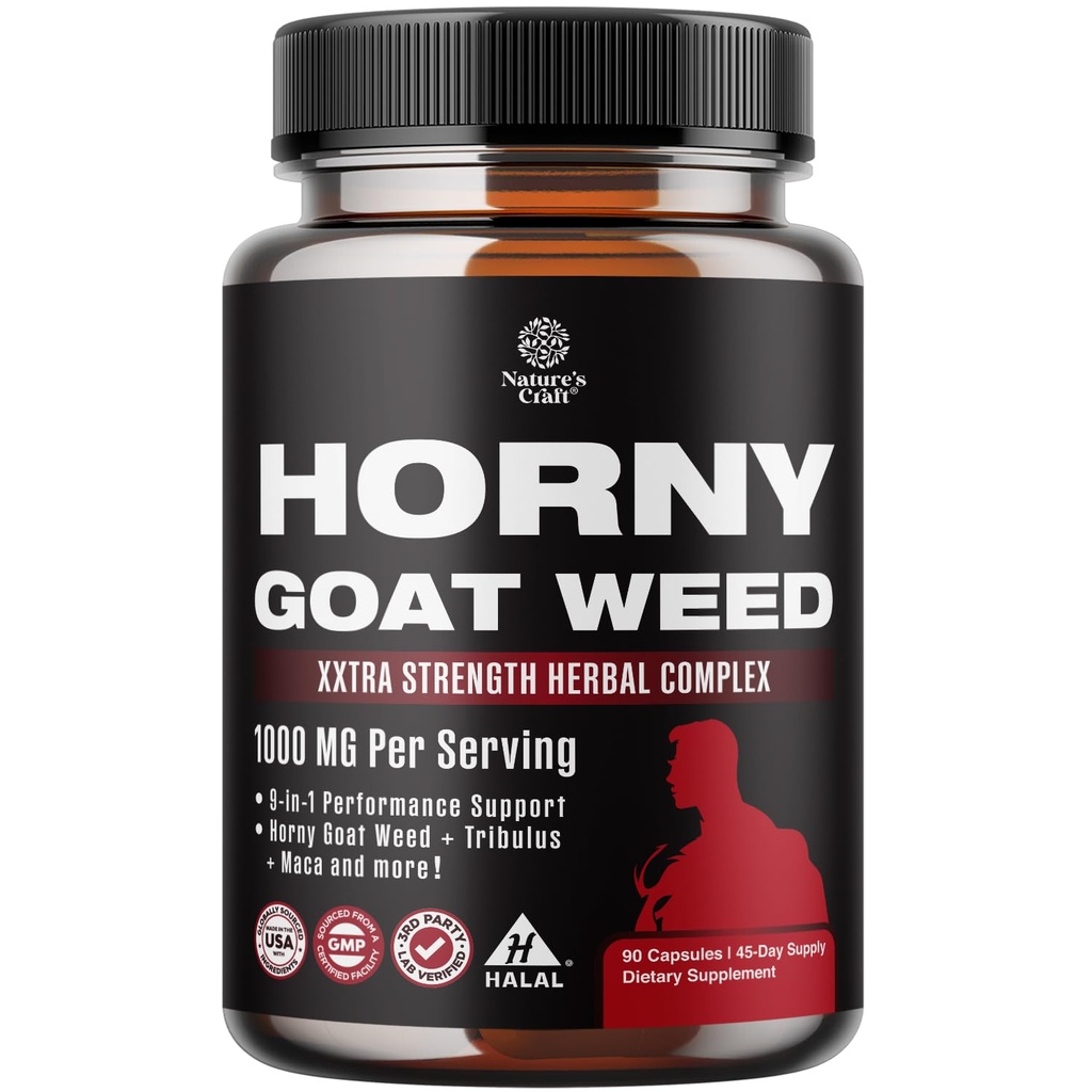 Natures Craft Horny Kozia burina pre mužov - Extra sila mužské doplnok s Black Maca Root, Tongkat Ali, Saw Palmetto & Panax Ginseng Extract od Stamina & Energy - 90 Kapsule