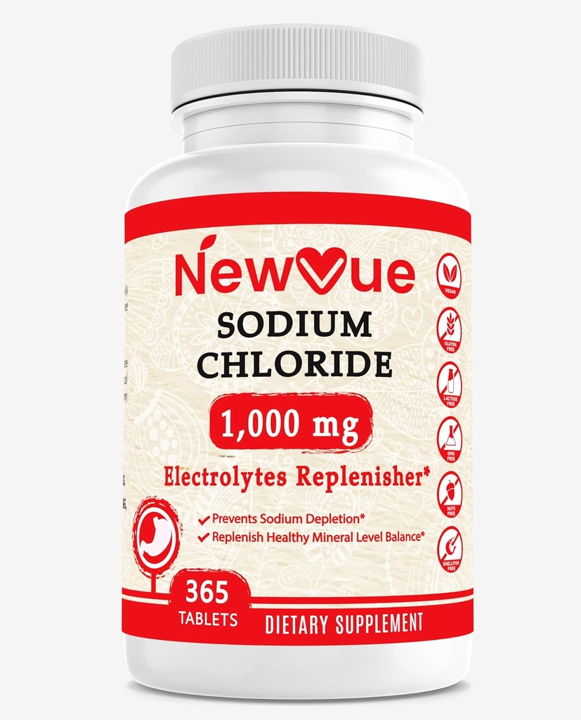 Chlorid sodný 1000mg, 365 Tablety - Soľné tablety, Non-GMO, bezlepkové - Nápoj s elektrolytmi Nahradená hydratácia