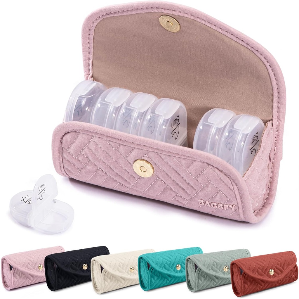 BAGSFY Týždenné pilulky Organizátor 2 Časy denne v roztomilý Fabric pilulky prípad, lekáreň taška, AM PM pilulky box 7 deň, Prenosné medikácie cestovné puzdro pre pilulky, vitamíny, rybie oleje, doplnky.
