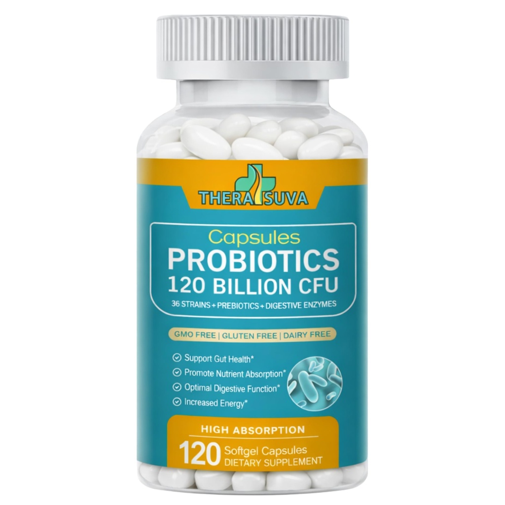 Probiotiká 120 miliárd CFU-36 Kmene + Organické Prebiotiká + Prírodné celé jedlo doplnok pre Ultimate Gut Zdravie Podpora- 120 Softgels, 60 Day Supply