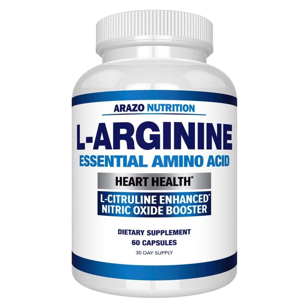 Arazo Nutrition Premium L Arginín - 1340mg Kývacia dávka oxidu dusnatého s L- citrulínom a esenciálnymi aminokyselinami pre svalový zisk a energiu - Výkonný NO Booster k vlaku dlhšie a ťažšie 60 Kapsule