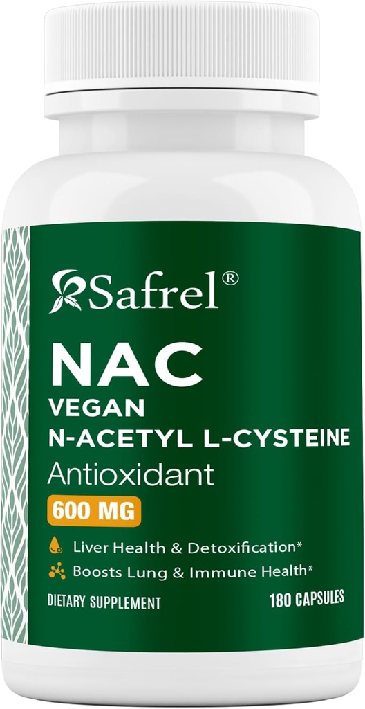 Safrel N-Acetyl-L-Cysteine (NAC) kapsuly, 600 mg, 180 gróf, Dýchacie, Immune, Pečeň Zdravie Silný antioxidant Podpora, Free-radiká, Ľahko Absorbovať, Non-GMO, Gluten Free