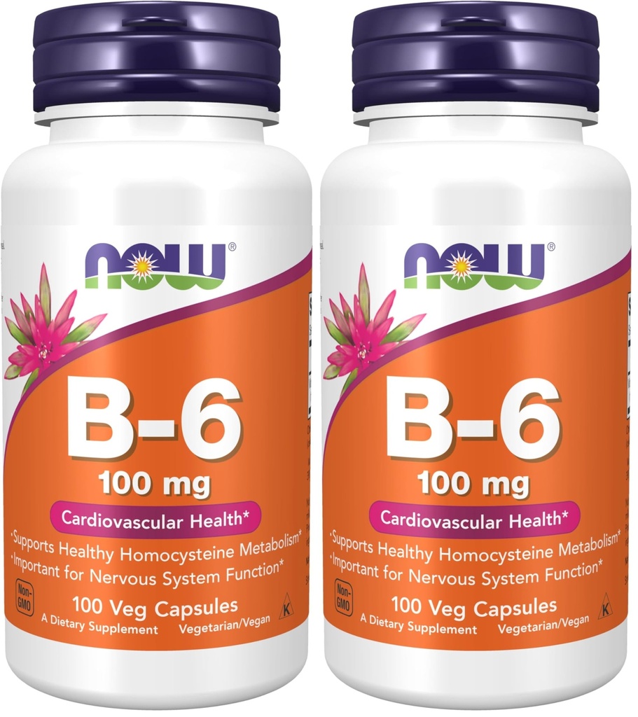 Teraz doplnky, vitamín B-6 (Pyridoxín HCl) 100 mg, Kardiovaskulárne zdravie*, 100 Veg Kapsule (dávka 2)