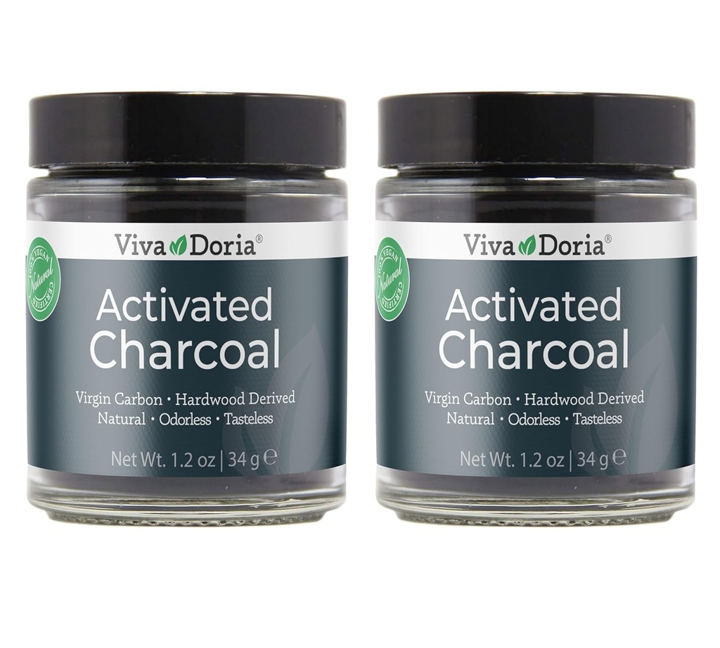 Viva Doria Activated Charcoal Powder, Hardwood Dedived, Food Grade, 1,2 Oz Glass Jar (2 balenia)