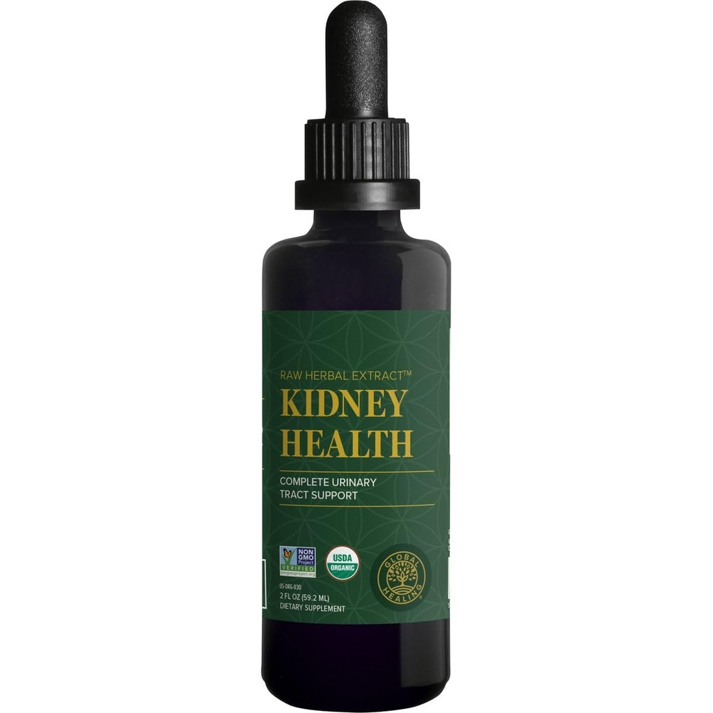 Global Healing USDA Organic Obličky Health with Cranberry & Hydrangea - Obličky Cleanse Liquid Supplement & Stones Rozpúšťač pre močové zdravie - Detox & Repair Formula pre kontrolu močového mechúra - 2 Fl Oz