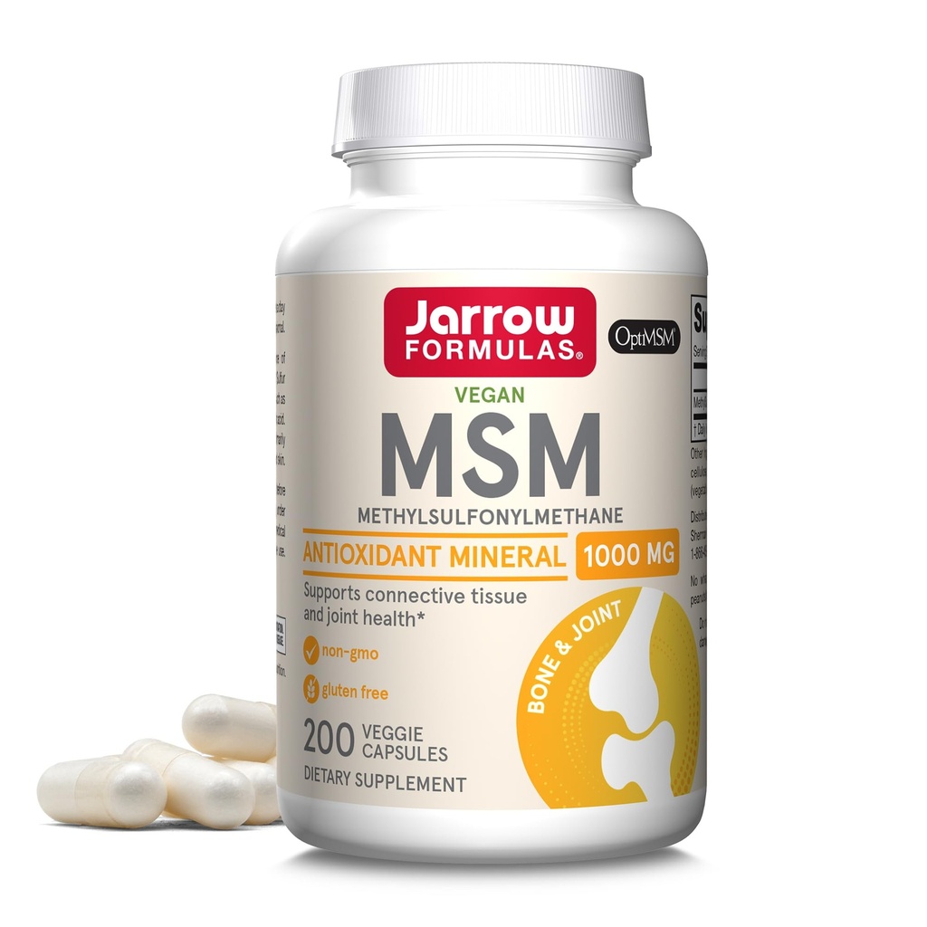 Jarrow Formuly MSM 1000 mg - 200 Veggie Kapsule - Methylsulfonylmetán - Zdroj síry - Dietary Supplement Podpora a posilnenie kĺby - Až 200 Servisov