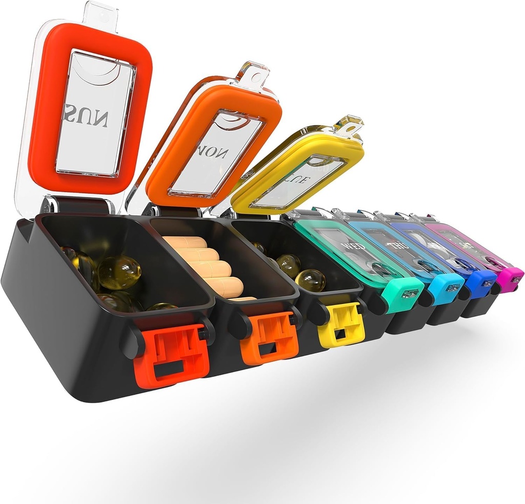 BEXEEN Týždenná medicína pilulky Organizátor vodeodolný 7 deň Veľká pilulka Denné pilulky Prípad Roztomilý vitamín Organizátor Prenosné pilulky Kontajner Cestovné pilulky Holder XL Supplement Medication Dispenser Jeden denne