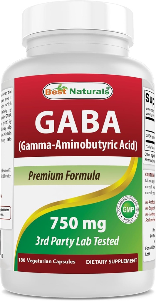 Najlepšie Naturals GABA Supplement 750mg 180 Veggie Kapsule, Naturals Sleep Aid