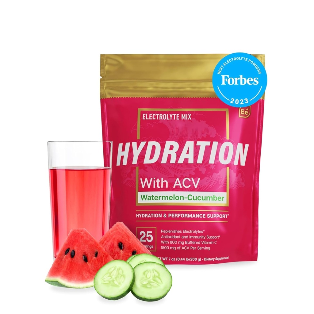 Essential Elements Hydratačné balíčky - Watermelon Cuumber Packet - Bezcukrové elektrolyty Powder Packets - 25 Stick Packs of Electrolytes Powder Bez cukru - Hydratácia Nápoj - s ACV & Vitamín C