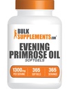 BulkSupplements.com Evening Primrose Oil Softgels - GLA Doplnky, Evening Primrose Oil 1300mg - Gluten Free, 1 Softgel per Serving, 365 Počet (Pack of 1)
