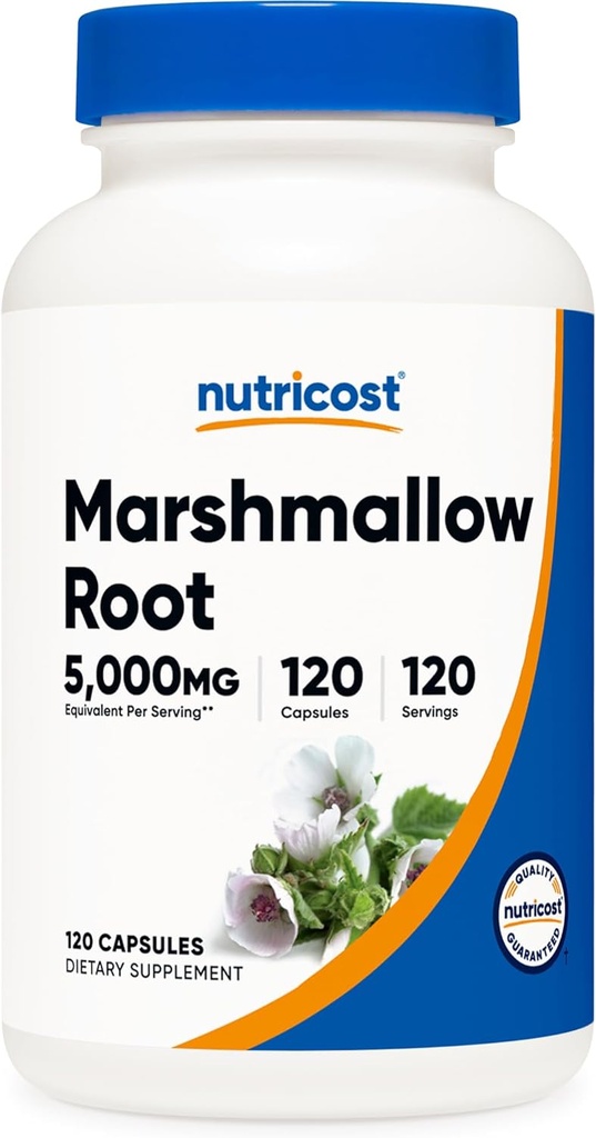 Nutricost Marshmallow Root 5000mg Ekvivalent, 120 Vegetariánske kapsule - Gluten Free & Non-GMO - z 500mg 10:1 extraktu