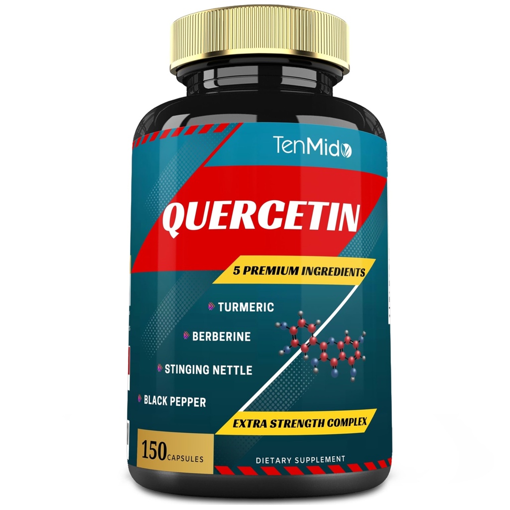 Quercetin Doplnky Kapsule - Supports Immune System & Heart Health, Antioxidants with Berberine, Stinging Nettle, Turmerica, Black Pepper - 150 Capsules - 5 Months Supply