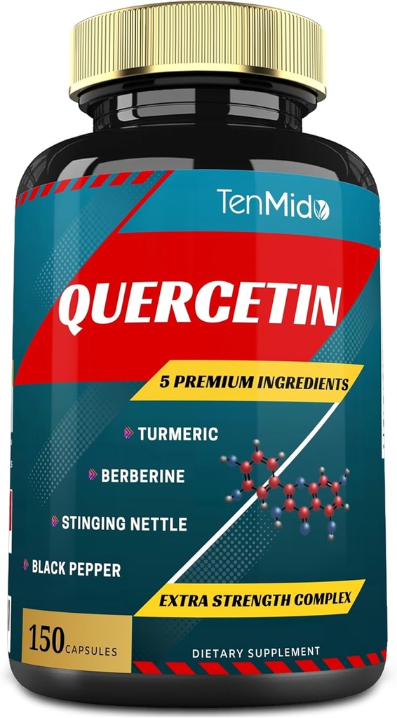 Quercetin Doplnky Kapsule - Supports Immune System & Heart Health, Antioxidants with Berberine, Stinging Nettle, Turmerica, Black Pepper - 150 Capsules - 5 Months Supply