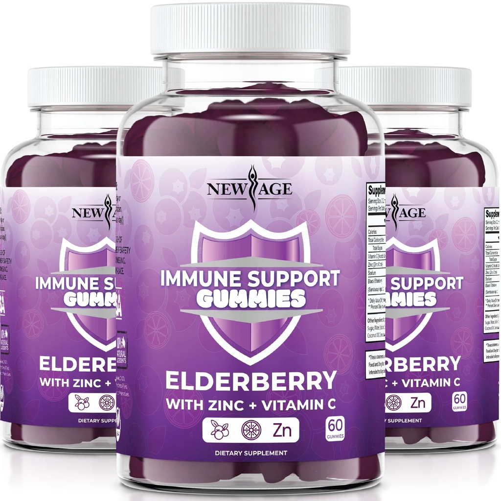 NEW AGE Immune System Support Gumies - Sambucus Black Elderberry Gummy s vitamínom C a zinkom (Immune Support 180 Gummies)