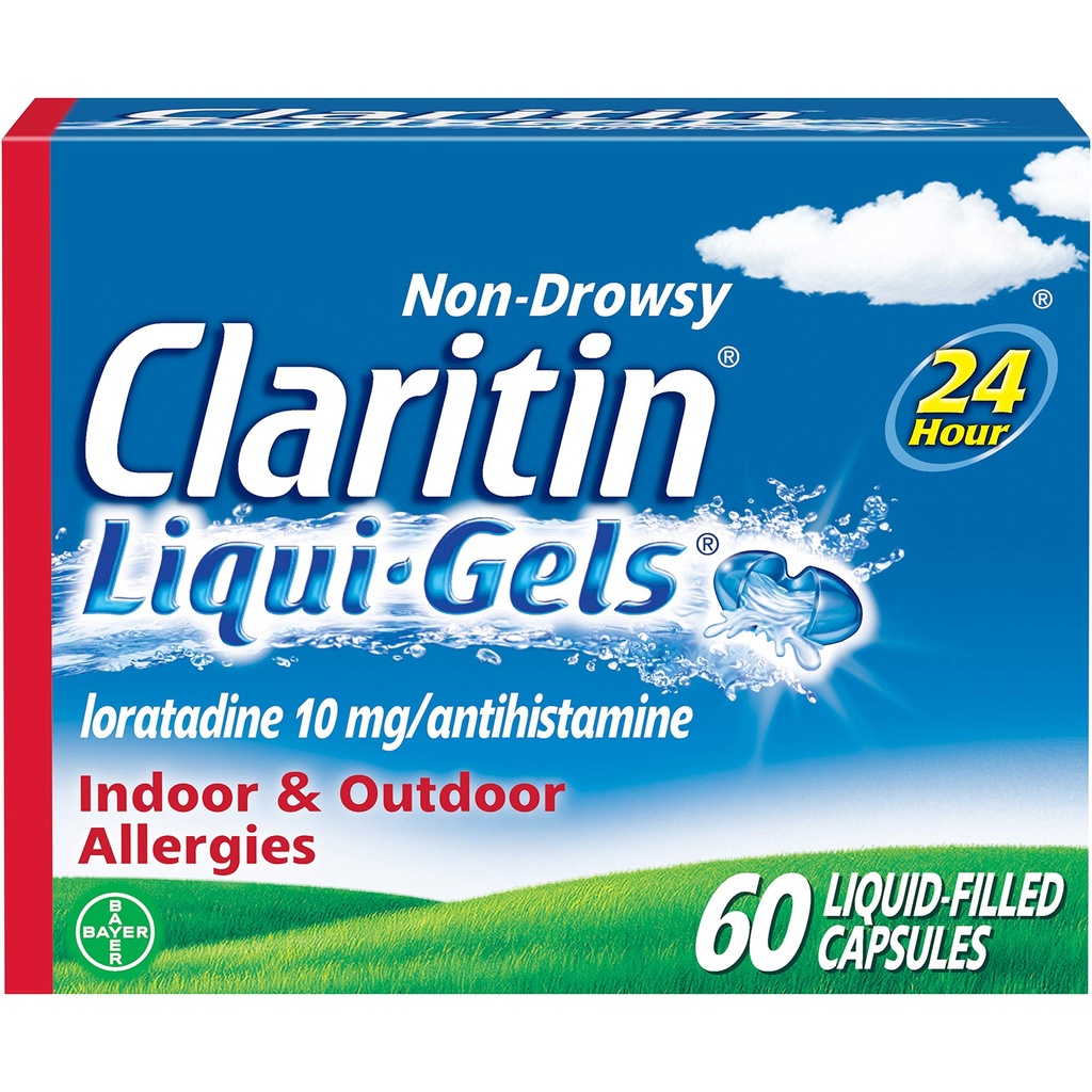 Claritin Liqui-Gels 24 hodinová úľava od alergie, non-Drowsy Alergická medicína, Loratadine Antihistaminika Kapsule, 60 Počet