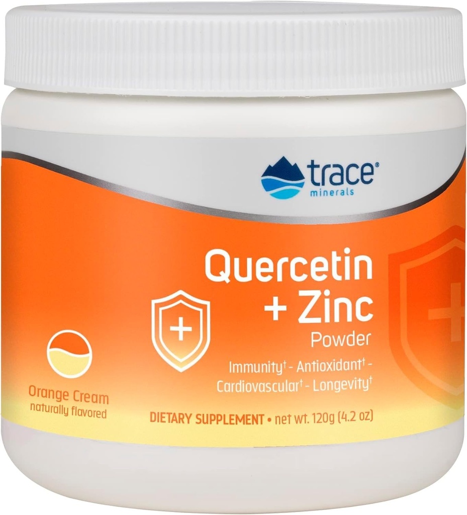 Stopové minerály Quercetin Plus zinkový prášok - Antioxidant doplnok pre imunitnú podporu - Minerálne doplnkové pomôcky Kardiovaskulárne zdravie - zahŕňa vitamín C & Ionic - pomarančová smotana, 120g (30 porcií)