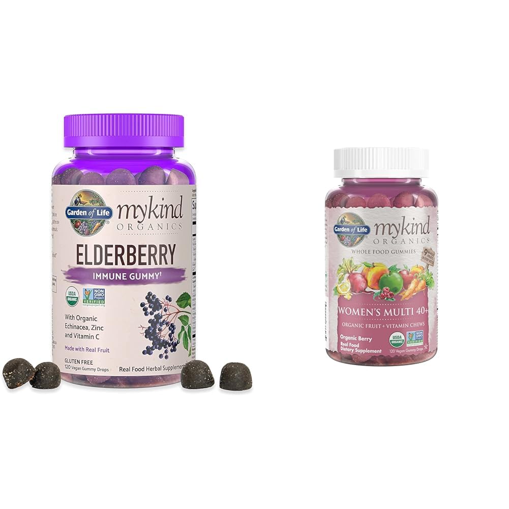 Záhrada života Organics Staršie plody Gummy pre dospelých & Deti - Imunitná podpora Supplement with Organic Fruit & Organics Ženy 40+ Gummy Vitamíny - Berry - Certified Organic