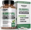 Benevolentné Chlórofyl kapsuly 350 mg - 100% Natural + Ultra Chlorofyl 20x Potency Concentration for Energy Boost, Immune Support, Internal Deodorant, Skin Health, Non-GMO, 120 Kapsule
