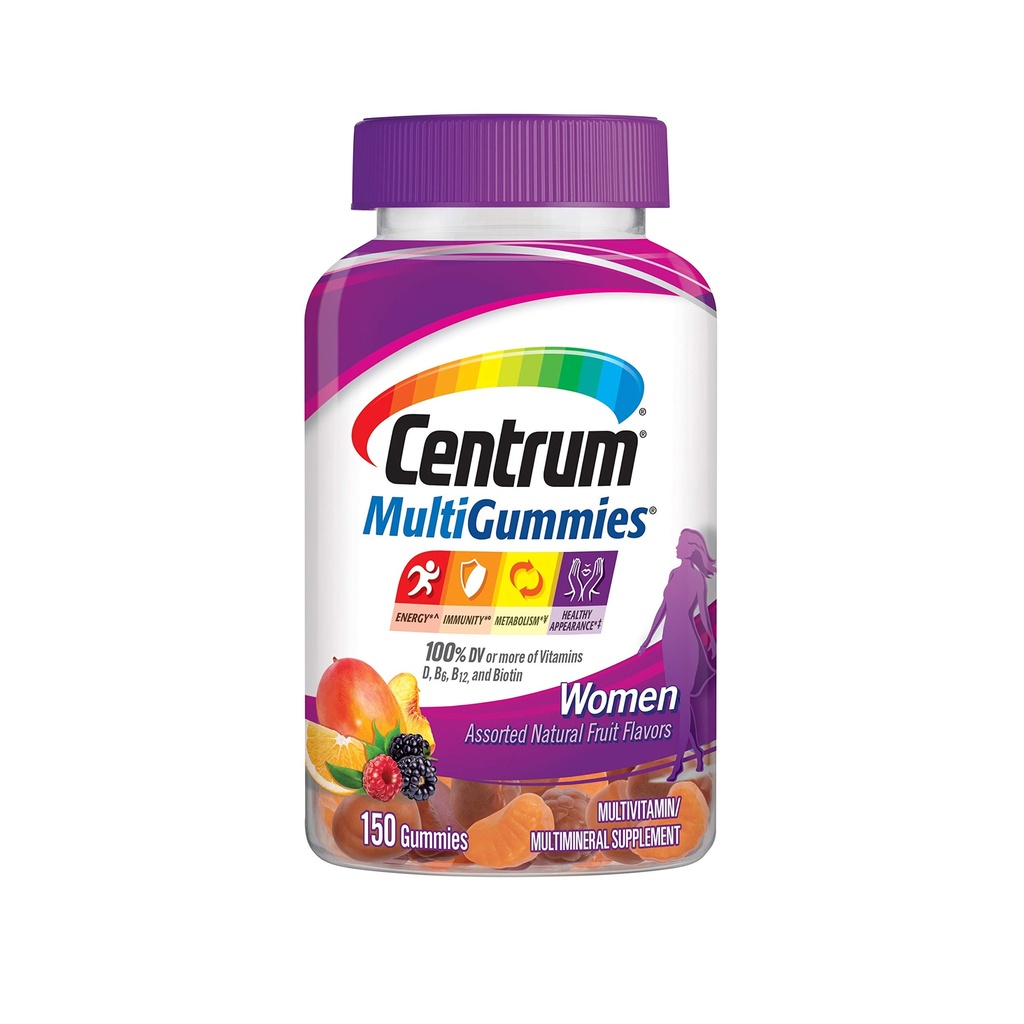 Centrum MultiGummies Gummy Multivitamín pre ženy, Multivitamín/Multimineral Supplement with Vitamin D3, B Vitamíny a antioxidanty, Rôzne ovocné príchute - 150 Počet