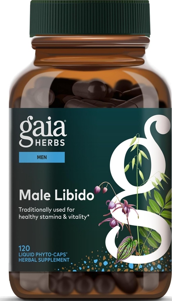 Gaia byliny mužské Libido - bylinné doplnky s pílou palmetto, rohaté kozie buriny, Maca & Ovos - podporuje vytrvalosť, vitalita a hormón Balance pre mužov - 120 Vegan Liquid Phyto-Capsules (30-Deň dodávky)