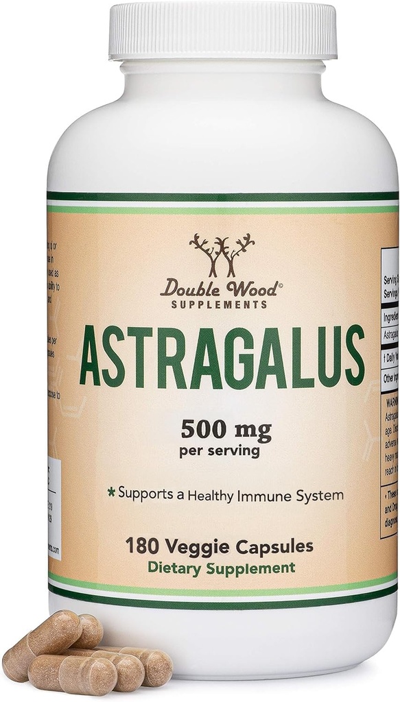 Double Wood Supplements Immune Boosting Astragalus 500mg 180 Kapsule - Bohaté na flavonoidy a polysacharidy - Non-GMO, Gluten Free, Tretia strana testované