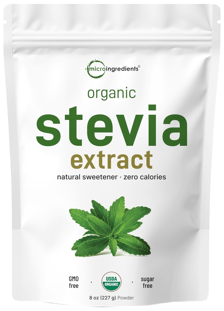 Pure Organic Stevia Powder, 8 Ounces, 1418 Serving, High Grade Stevia Green Leaf Extract Reb-A, Redukovaná horká dochuť, 0 kalórií, prírodný sladidlo, cukor alternatíva, Keto Friendly