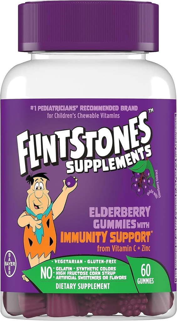 Flintstones Vitamíny Staršie guličky pre deti s podporou imunity z vitamínu C a zinku, Imunitná podpora Gumies, Multivitamín pre deti, bez lepku, 60 Počet