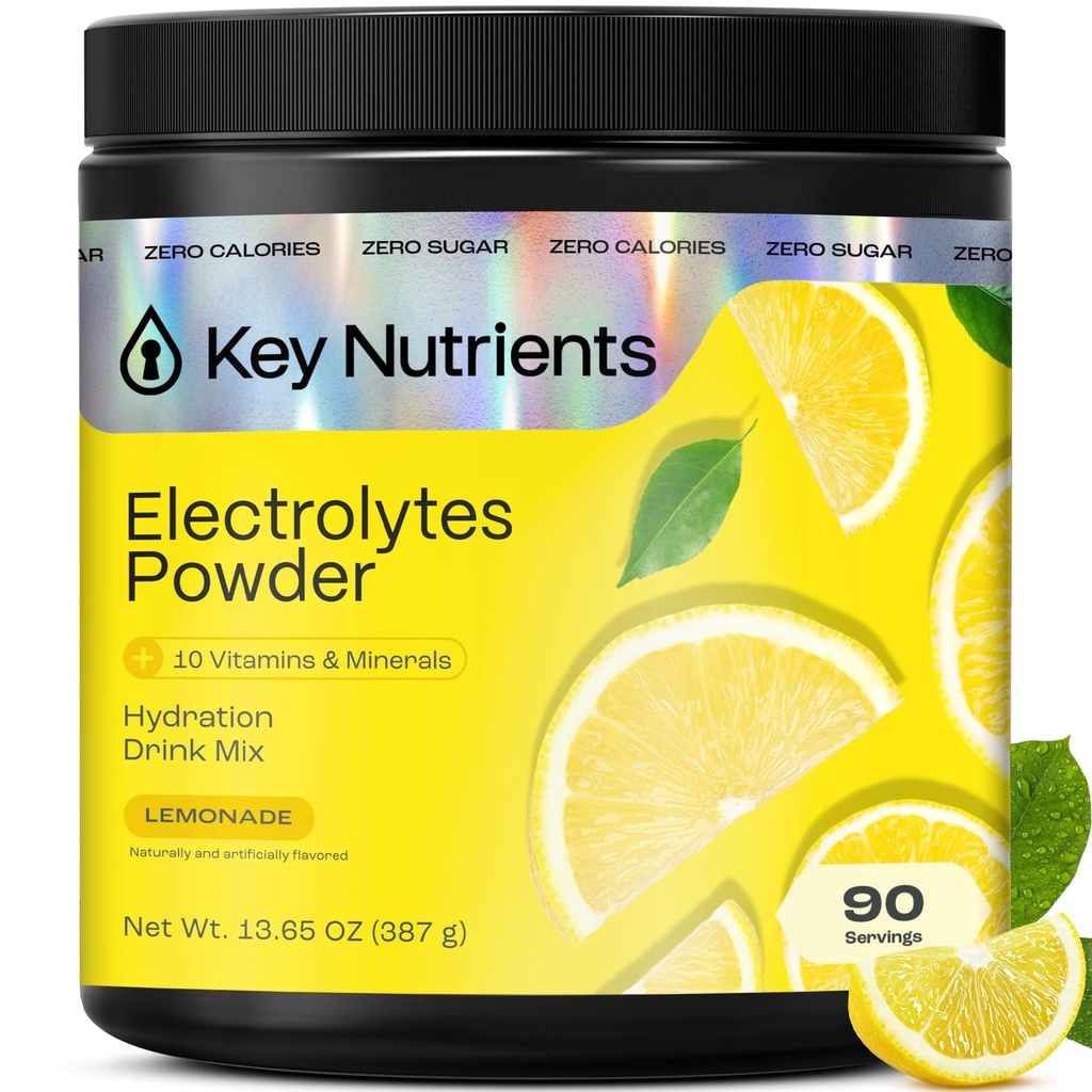 KĽÚČOVÉ NUTRIENTY Prášok na multivitamínové elektrolyty Bez cukru - Osviežujúci prášok na citrónovú elektroniku - Sodík a energia Supplement - Hydračný prášok - Bez kalórií - 90 Servisov - Vyrobené v USA