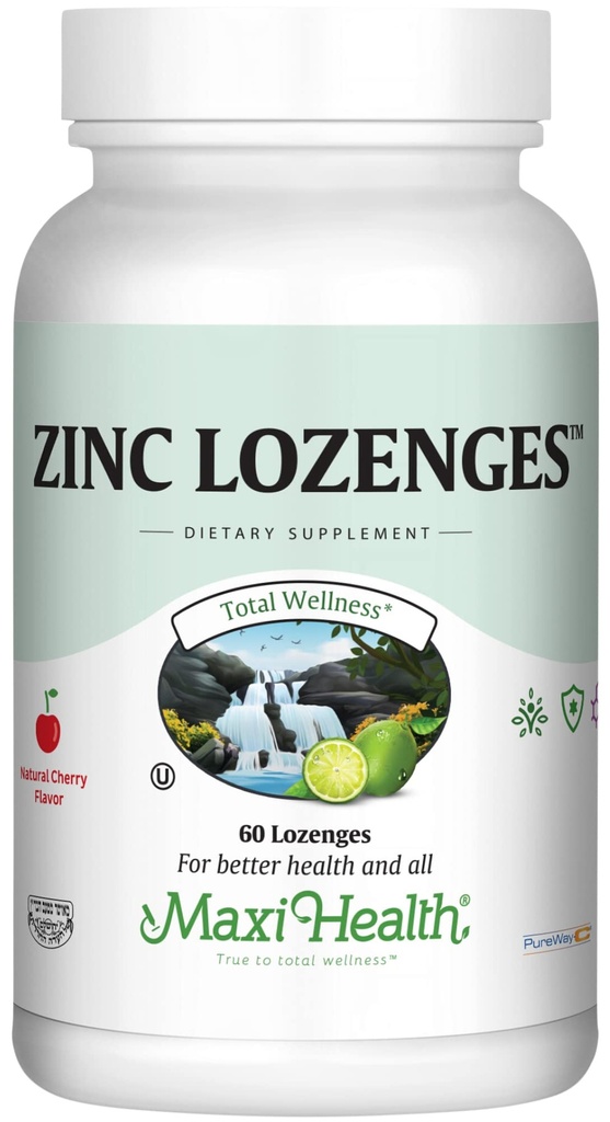 Maxi-Health Zinkové Lozenges - Zinkový Citrát 10mg - s vitamínom C - Cherry chuť - 60 Chewables - Košer