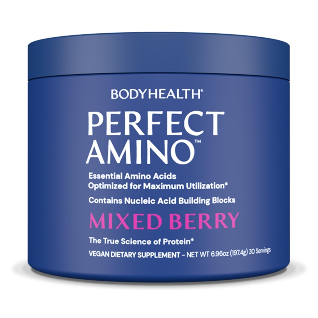TeloHealth PerfectAmino Powder - BCAA a EAA Powder pre pred a po tréningu - Aminokyselinový nápoj pre mužov a ženy na podporu chudého svalstva a zotavenie - zmiešané Berry - 30 Slúži
