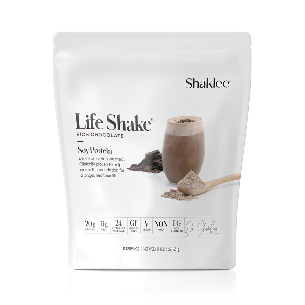 Shaklee Life ShakeTM Sójový proteín Bohatá čokoláda - Kompletná náhrada jedla s 20g proteínu, 6g vlákniny, 24 vitamínov a minerálov - non-GMO - 14 porcií