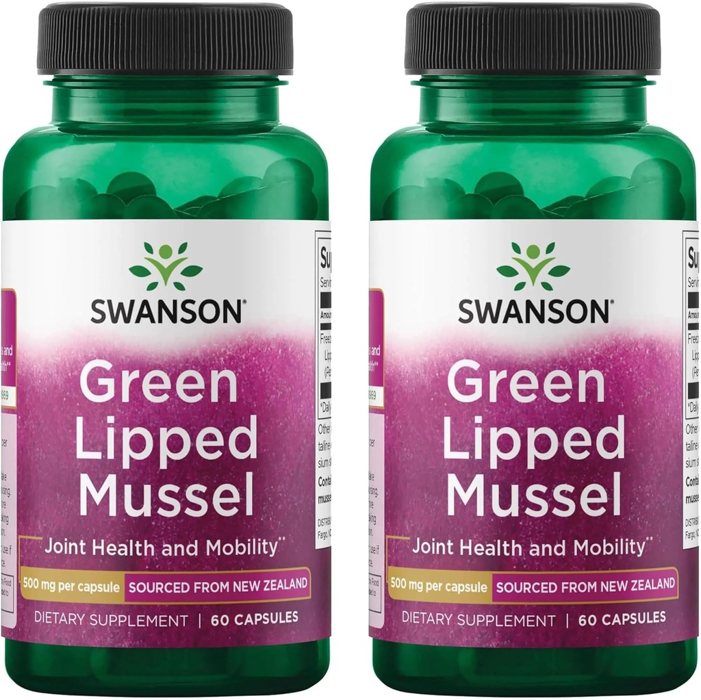 Swanson Green Lipped Mussel (Freeze-Dried) - Nový Zéland Spoločný zdravotný a mobilný doplnok - Prírodná formula môže podporovať zdravie srdca a tráviace funkcie - (60 kapsule, 500mg Každý) (2 balenie)